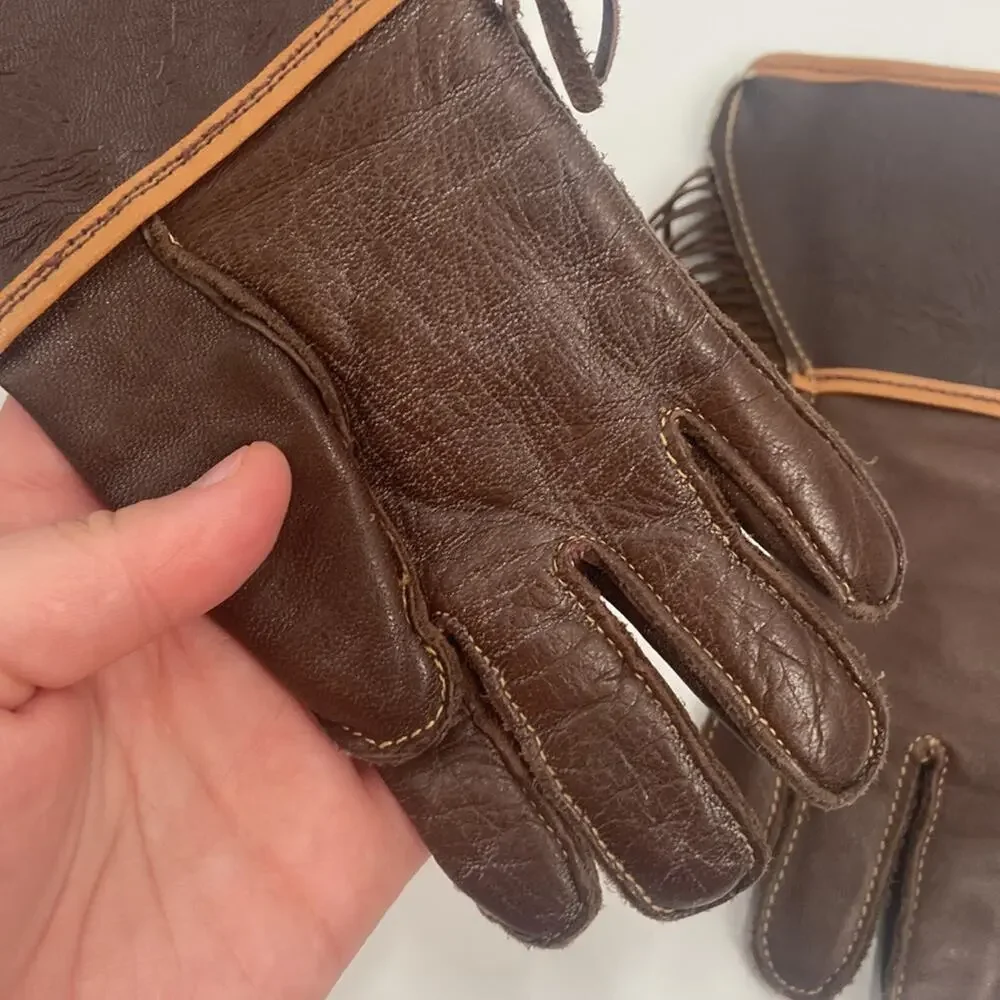 Vintage kids brown western fringe gloves